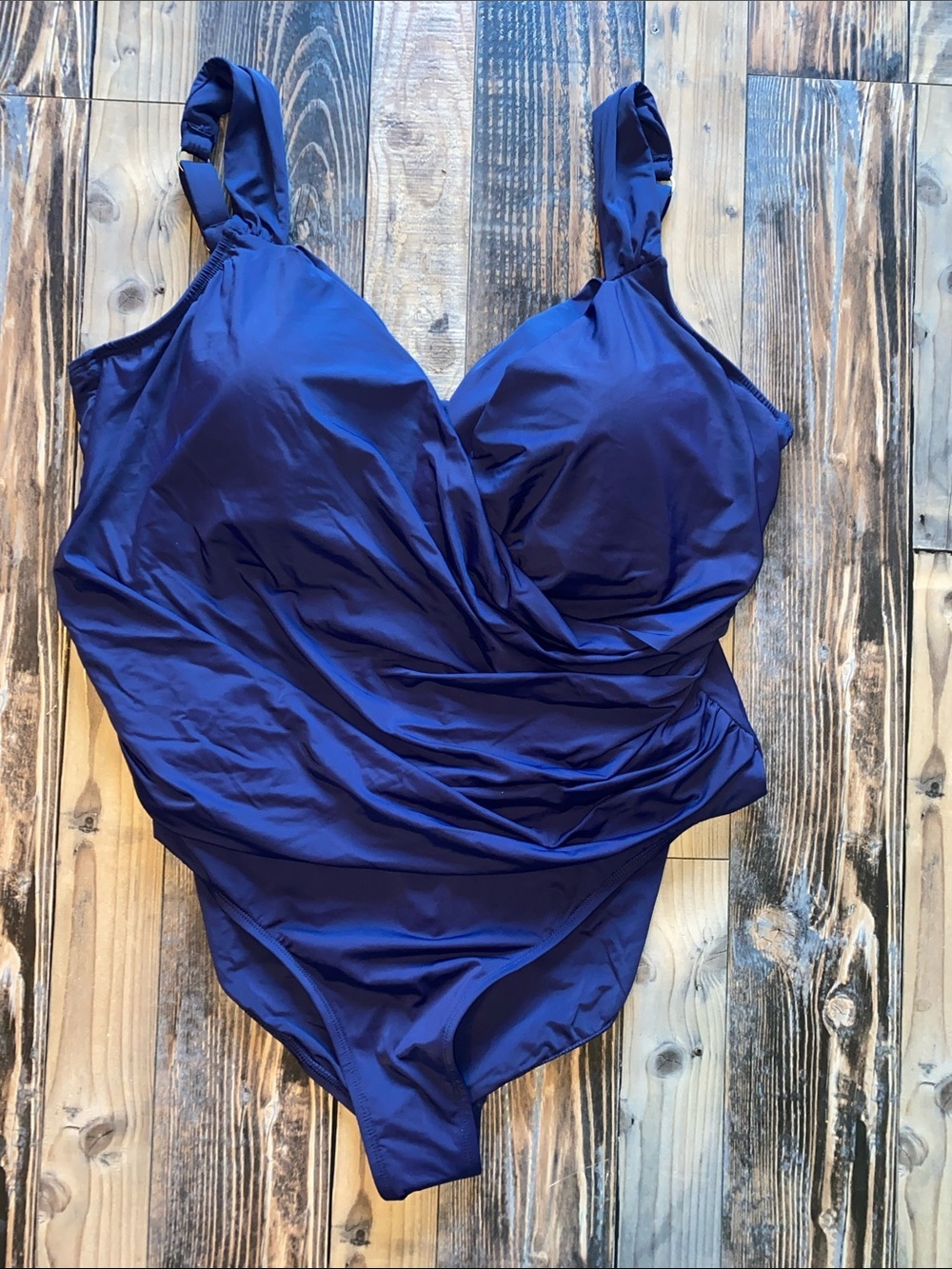 NWT Jantzen Deep Blue Ruche Flattering One-Piece Swimsuit